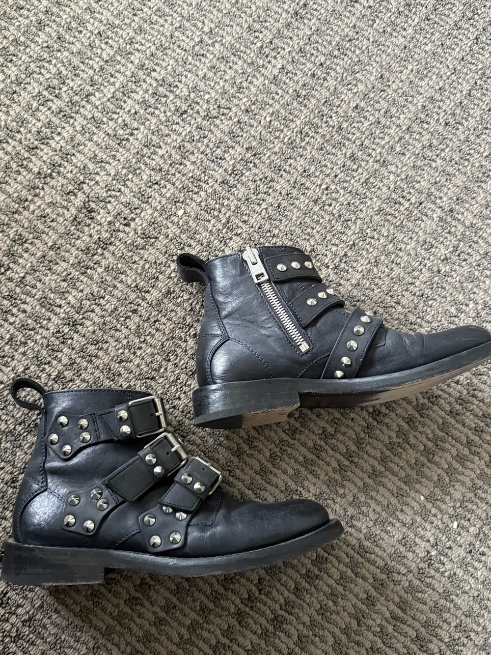 Zadig and Voltaire Studded Black Leather Buckle & Zip Ankle Boots size 38 / 7.5 - Picture 3 of 4
